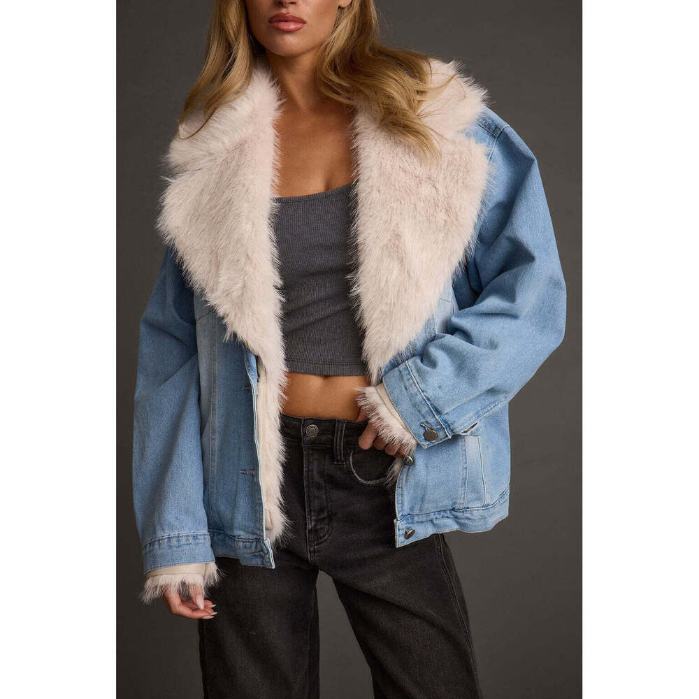 12th Tribe Rylee Denim Jacket with Faux Fur Trim